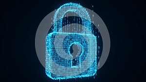 Digital Security Padlock with Binary Code on Dark Background