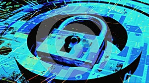 Data Security Concept with Padlock Over a Digital Binary Code Background