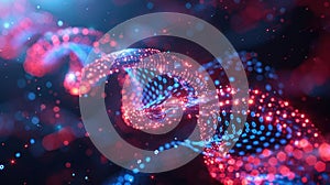 Abstract Digital DNA Helix Structure with Binary Code and Glowing Particles