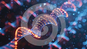 Binary DNA Double Helix Structure with Glowing Particles and Binary Code