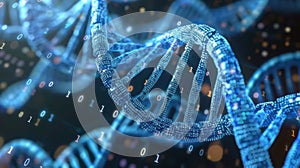 Futuristic Digital DNA Structure with Binary Code Overlay for Science and Technology