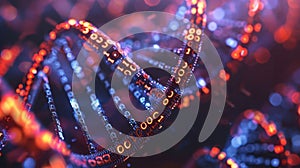 Digital DNA Helix Structure with Binary Code, Futuristic Genetic Research and Development Concept.