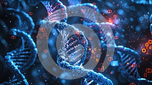Digital DNA Helix Structure with Binary Code Overlay for Biotechnology Research