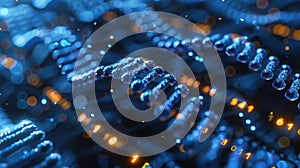 DNA Helix Structure on Abstract Blue Background with Binary Code