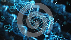 Digital DNA Helix Structure with Binary Code Overlay for Science and Technology Concept