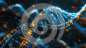 Glowing Digital DNA Strand Structure with Binary Code and Data Flowing