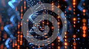 DNA Helix and Binary Code Background: Genetic Data Stream Visualization