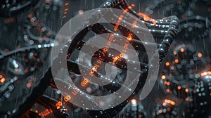 Digital DNA Helix Structure with Glowing Binary Code for Scientific Visualization