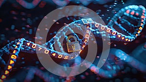 Secured Genetic Data: Digital DNA Structure with Padlocks and Binary Code