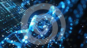 Digital DNA Strand with Binary Code Background Illustrating Modern Science and Technology