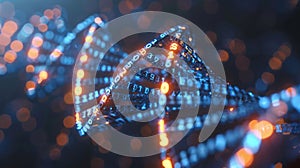 Data Stream DNA Helix with Binary Code, Futuristic Technology Concept