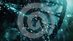 Digital DNA Helix with Binary Code, Data Stream in Abstract Technology Background