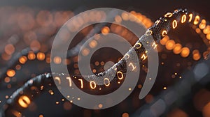 Abstract Glowing Binary Code Stream on a Dark Background Representing Data Flow