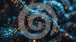 Abstract Digital Stream Binary Code Data Flow Visualization with Glowing Particle