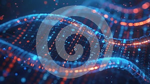 Abstract Binary Code Wave Background in Blue and Red Light Glowing