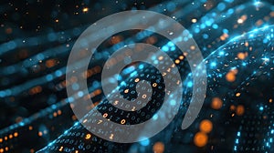 Abstract Digital Binary Code Data Stream Flowing on Dark Background