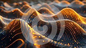 Abstract Digital Waveform Background with Glowing Particles and Data Stream Visualization