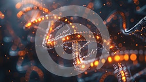 Digital DNA Helix Structure with Binary Code Glowing in a Dark Scientific Background