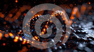 Binary Code DNA Helix Structure Glowing on Dark Background and Particles