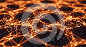 Glowing Orange Network of Interconnected Nodes and Lines on a Dark Background technology connection