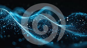 Abstract representation of glowing waves with particles, suggesting motion and depth