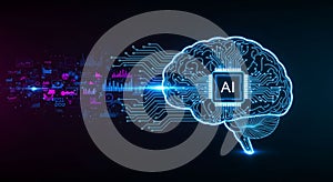 Artificial Intelligence Brain Circuit Connection with Futuristic Data Analysis and Processing Concept