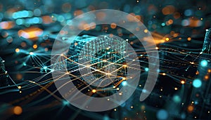 An abstract representation of interconnected data nodes forming a digital matrix, symbolizing the complexity