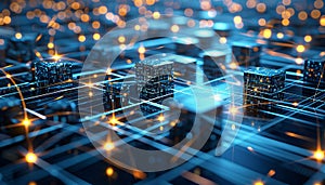 An abstract representation of interconnected data nodes forming a digital matrix, symbolizing the complexity