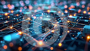 An abstract representation of interconnected data nodes forming a digital matrix, symbolizing the complexity