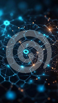 Abstract representation of interconnected networks with glowing nodes and hexagonal patterns in a digital space