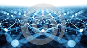 Abstract Network Connection Structure, Data Transmission Visualization in Blue Light