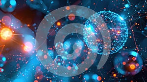 Data Network Connection, Abstract Technology Background with Glowing Nodes and Lines in Cyber Space