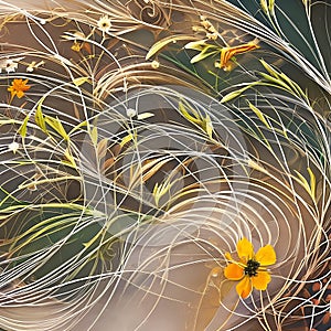 An abstract representation of the interconnectedness of life, with swirling vines, blooming flowers, and buzzing insects3, Gener