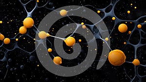 Abstract representation of molecular structures on a dark background