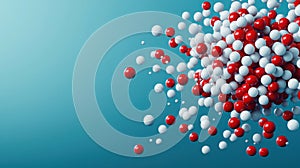 Abstract Representation of Molecules in Red and White on a Gradient Blue Background