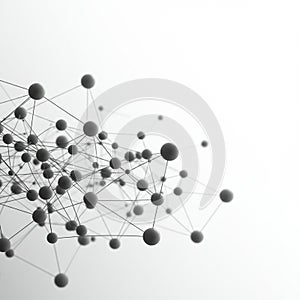 Abstract representation of a network with interconnected black spheres and thin lines,