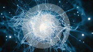 Abstract representation of a neural network, featuring a complex web of interconnected lines and nodes