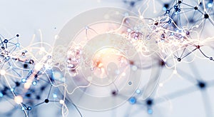 Abstract Neural Network Visualization - Interconnected Neurons and Synapses with Bright Light