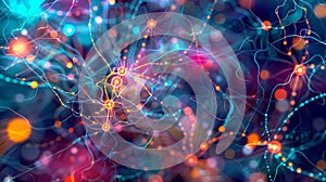 An abstract representation of a neural network, showcasing interconnected nodes and lines, representing data processing