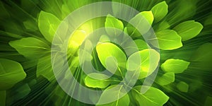 Abstract representation of photosynthesis with bright green chloroplasts colorful light rays, concept of Biological photo