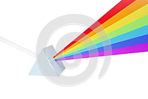 Abstract representation of a ray of light hitting a prism and dispersing into a spectrum of colors. 3d illustration