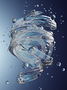 Dynamic Liquid Spiral With Transparent Water Droplets on White Background
