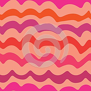 Abstract retro 70s swirly waves seamless pattern in pink, purple and red