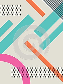 Abstract retro 80s background with geometric shapes and pattern. Material design wallpaper.