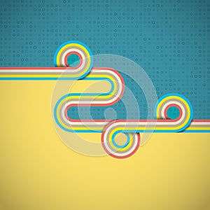 Abstract retro background with lines and circles. Blue and yellow colors