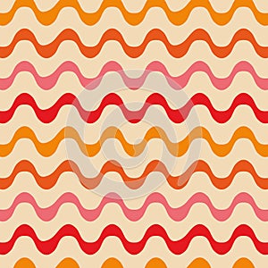 Abstract retro funky waves seamless pattern in pink, orange , red and tangerine