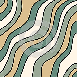 Abstract Retro Green 70s Trippy Wavy Swirl Stripe Pattern