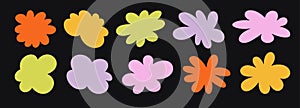 Abstract Retro Shapes and Funky Groovy Forms. Vector Geometric Elements: Clouds and Flowers in Cartoon 90s 2000s Style