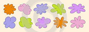 Abstract Retro Shapes and Funky Groovy Forms. Vector Geometric Elements: Clouds and Flowers in Cartoon 90s Style