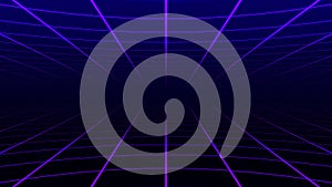 Abstract retro synthwave grid loop animation background 3d render. Looping grid motion design with particles moving away